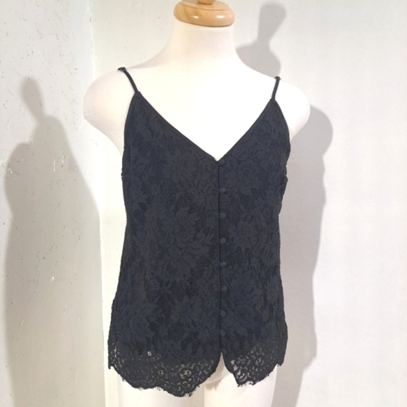Abercrombie and Fitch | black lace front button up sleevless tank top - Picture 1 of 8